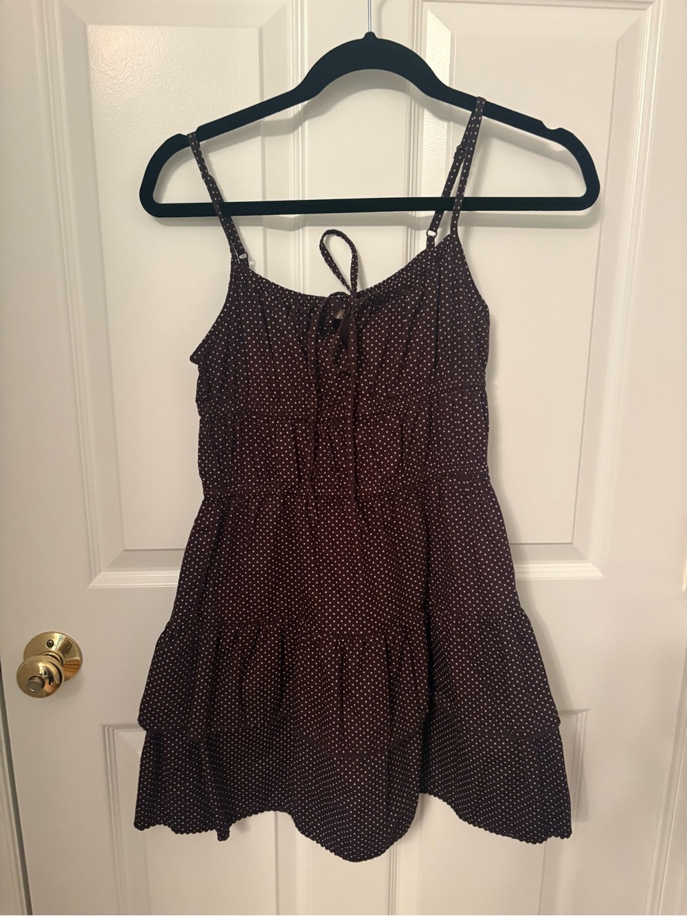Sim and Sam Brown Polka Dot Tie-Front Spaghetti Strap Mini Dress